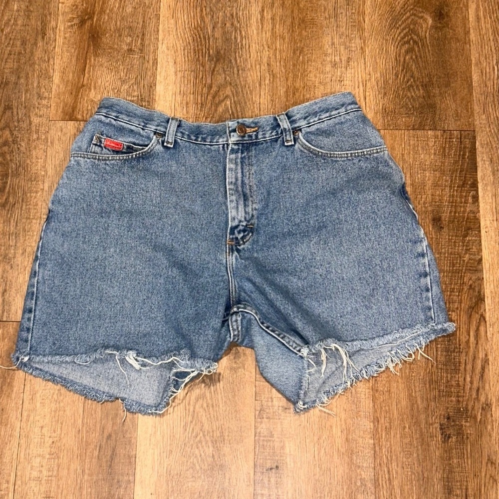 Brittania Vintage Y2K High Waisted Denim Jorts Raw Hem Blue Shorts 12 Freaknik